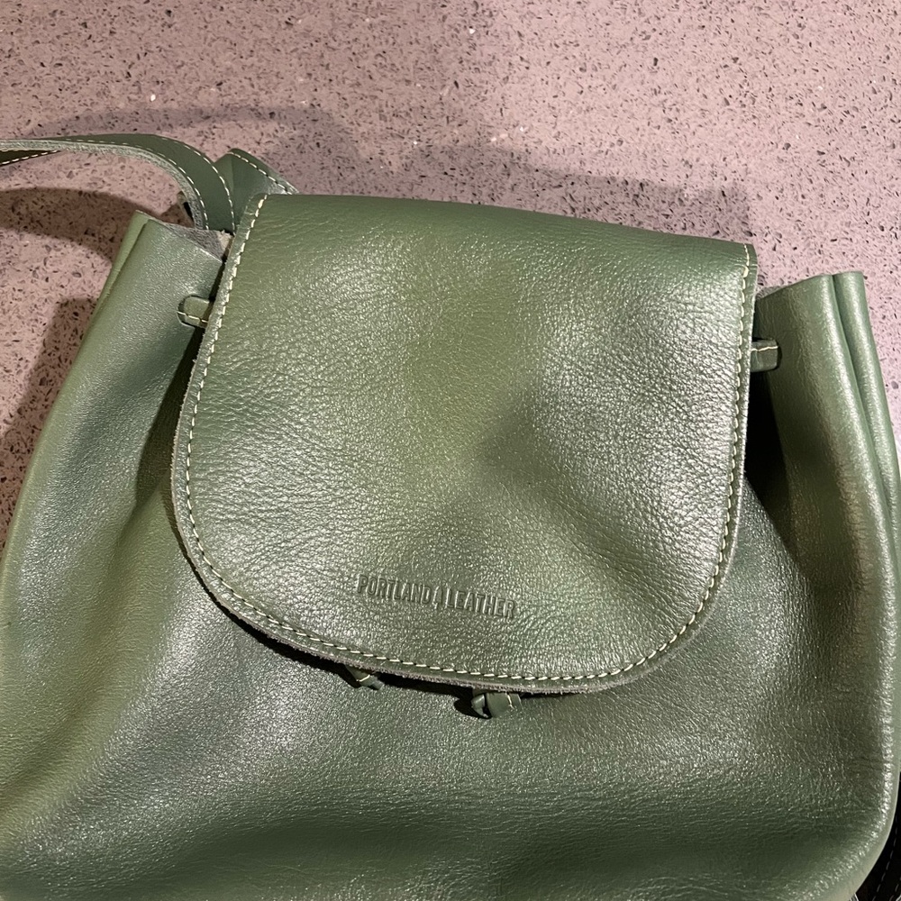 Portland Leather Green Backpack with Flap Closure